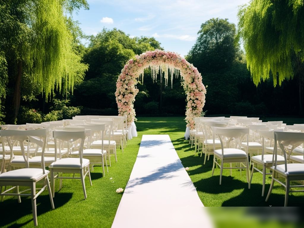 Уютная сцена наружной свадебной церемонии в зелёном саду - Пример 4