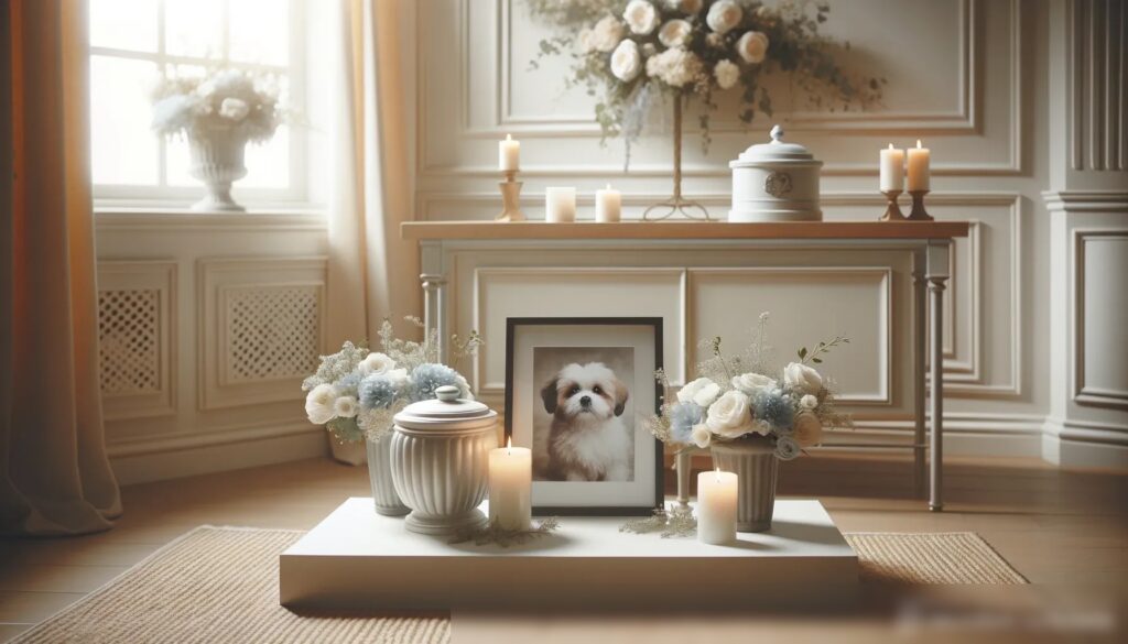 Внутренняя обстановка, показывающая со вкусом организованную церемонию в память о питомце - Пример 2