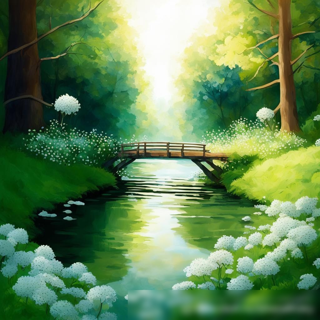 Спокойный пейзаж с рекой, протекающей через зеленый лес - Пример 3