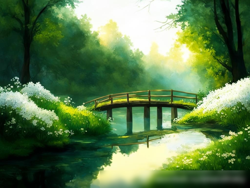 Спокойный пейзаж с рекой, протекающей через зеленый лес - Пример 4