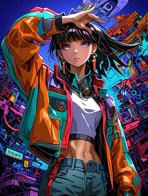 Vibrant Cyberpunk Anime Art - Пример 2