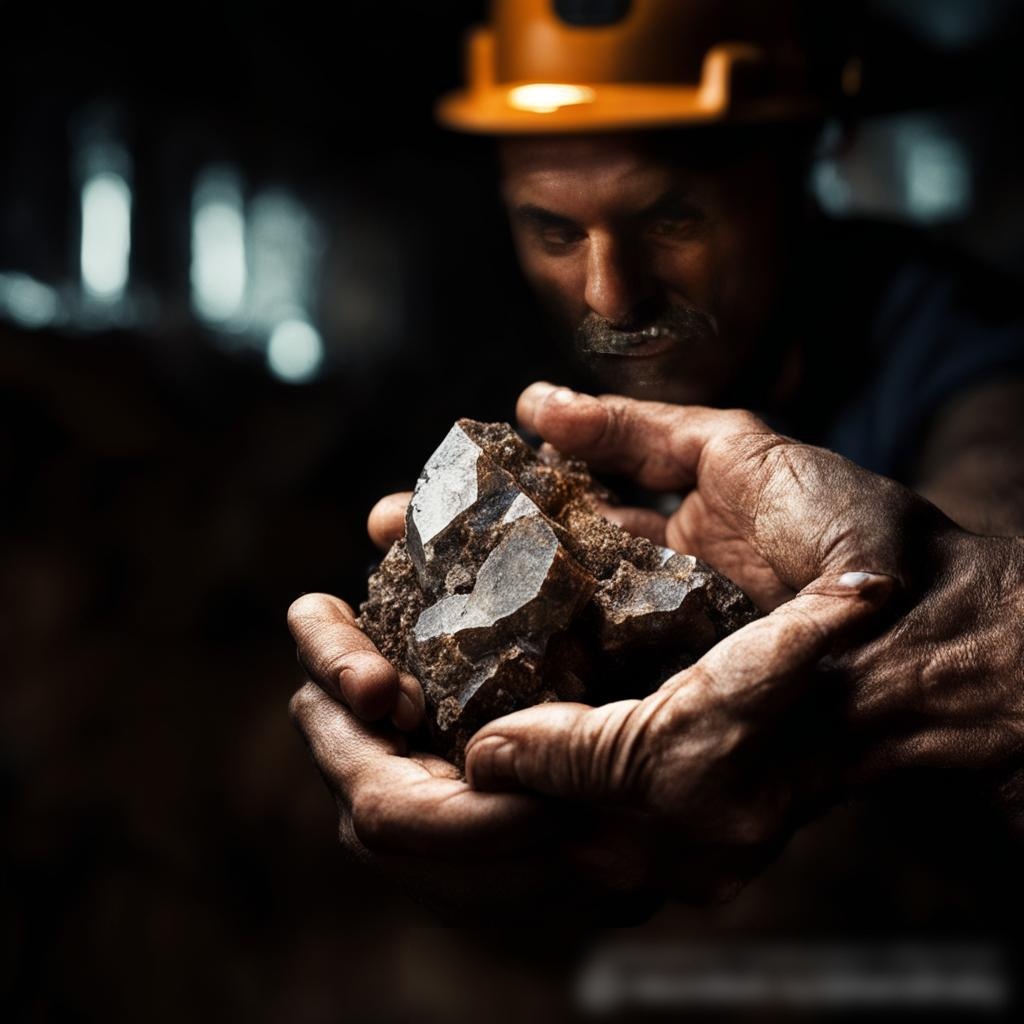 Крупный план рук шахтера, держащего кусок сырой руды - Пример 3