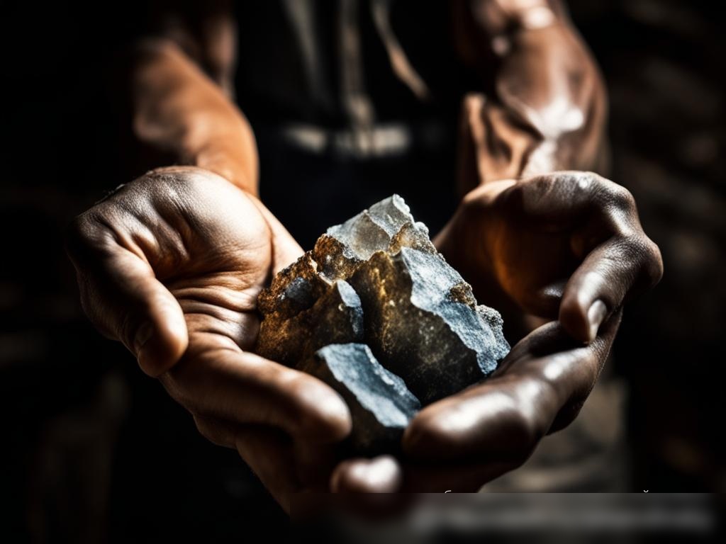 Крупный план рук шахтера, держащего кусок сырой руды - Пример 4