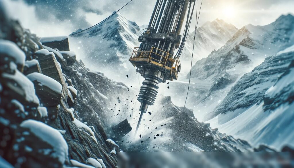 Сцена бурения на снежной, гористой местности - Пример 1