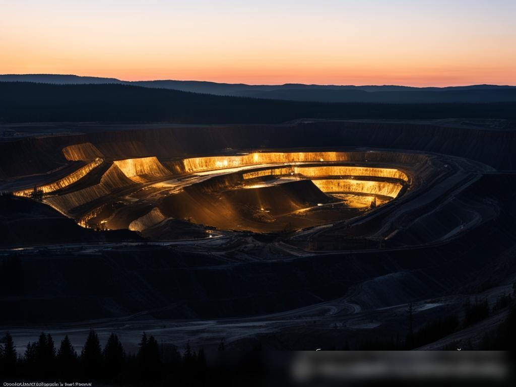 Панорамный вид на крупный открытый золотой рудник в Уральских горах на закате - Пример 4