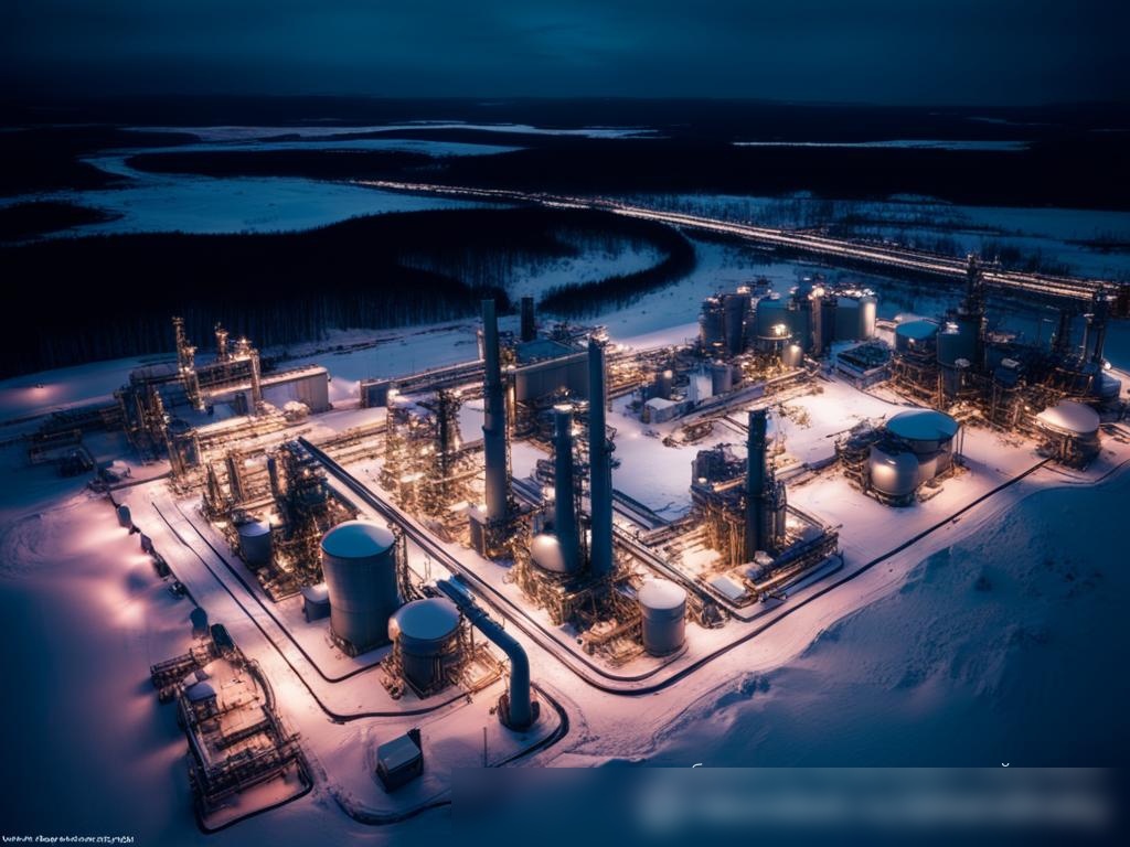 Художественное изображение завода по переработке природного газа на Дальнем Востоке России в зимний вечер - Пример 4