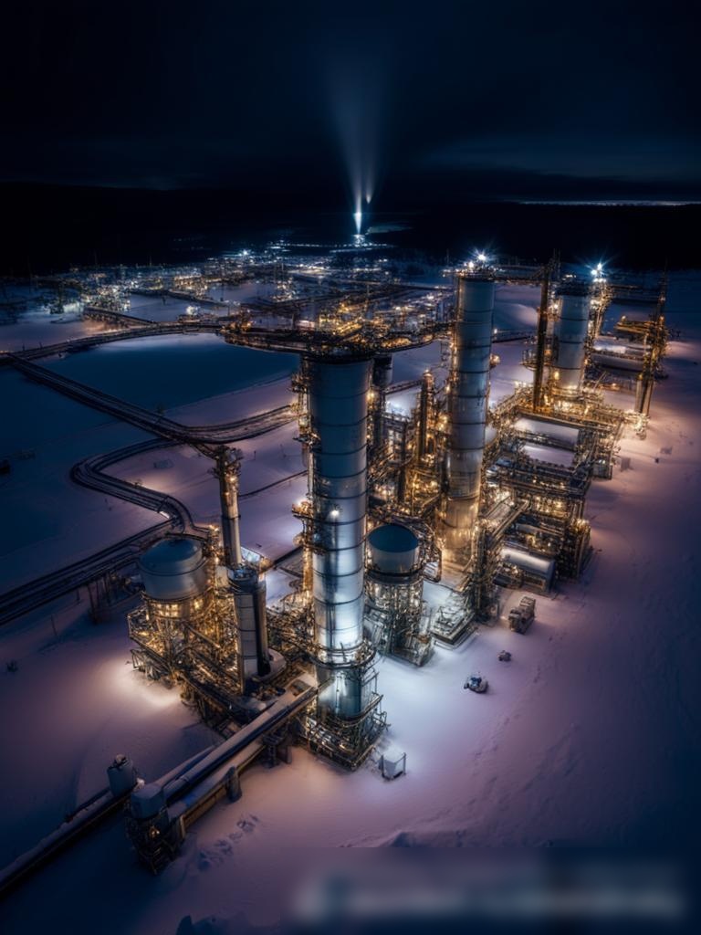 Художественное изображение завода по переработке природного газа на Дальнем Востоке России в зимний вечер - Пример 5
