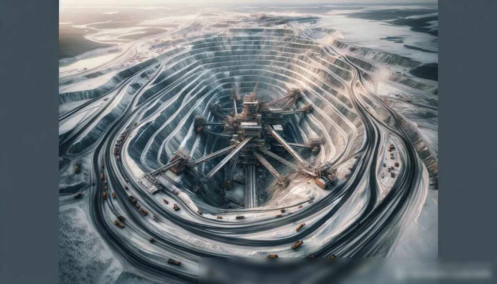 Воздушный вид на большой карьер по добыче алмазов в России - Пример 1