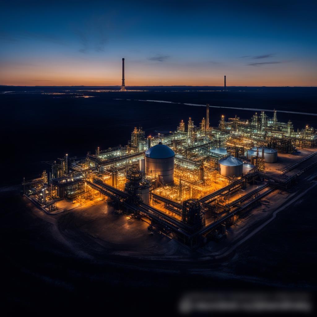 Панорамный вид на завод по переработке природного газа в России в сумеречные часы - Пример 3