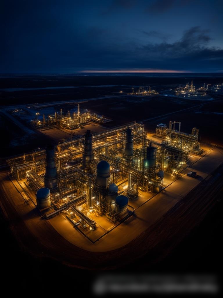 Панорамный вид на завод по переработке природного газа в России в сумеречные часы - Пример 5