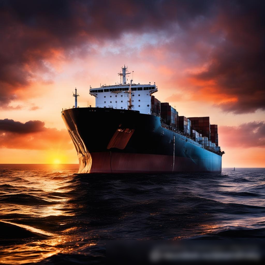 Драматичная вечерняя сцена с большим танкером в море - Пример 3