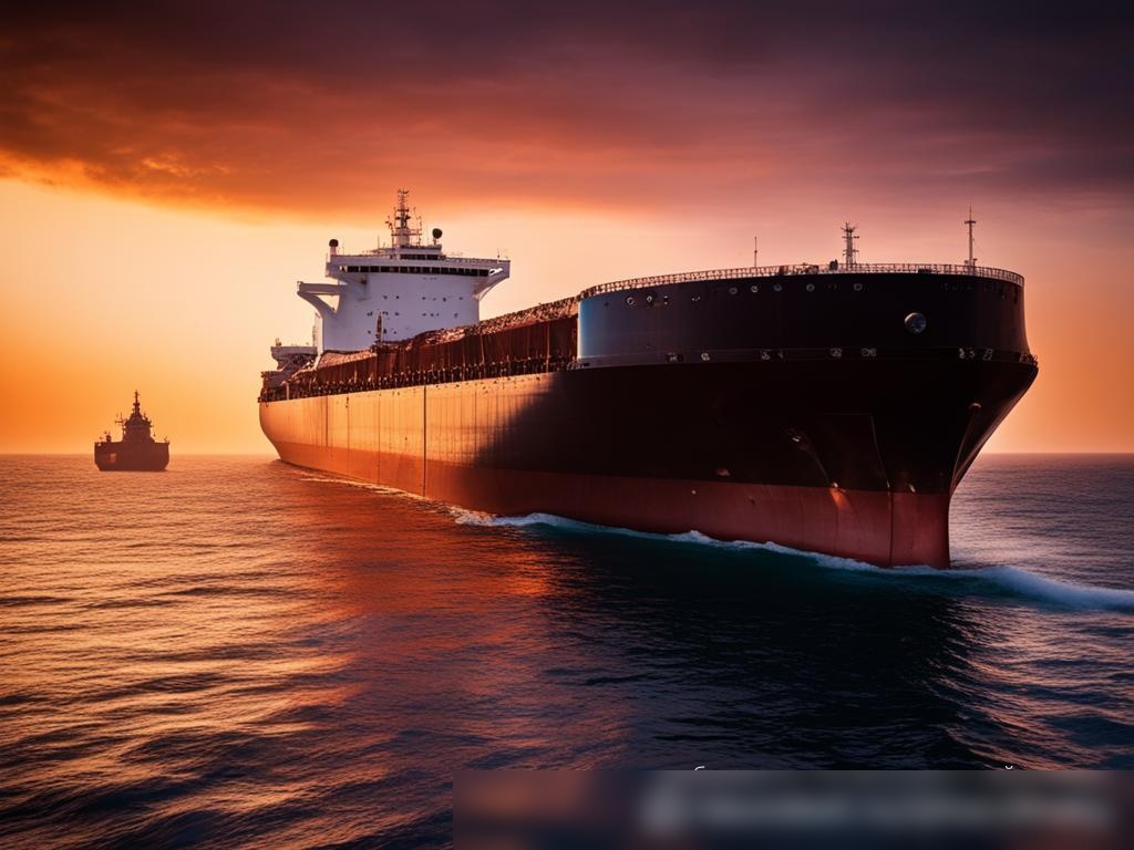 Драматичная вечерняя сцена с большим танкером в море - Пример 4