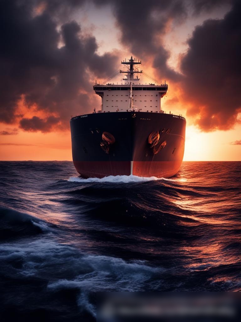Драматичная вечерняя сцена с большим танкером в море - Пример 5