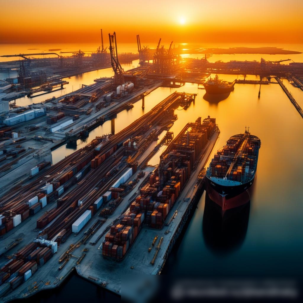 Динамичный вид с воздуха на крупный коммерческий порт на рассвете - Пример 3