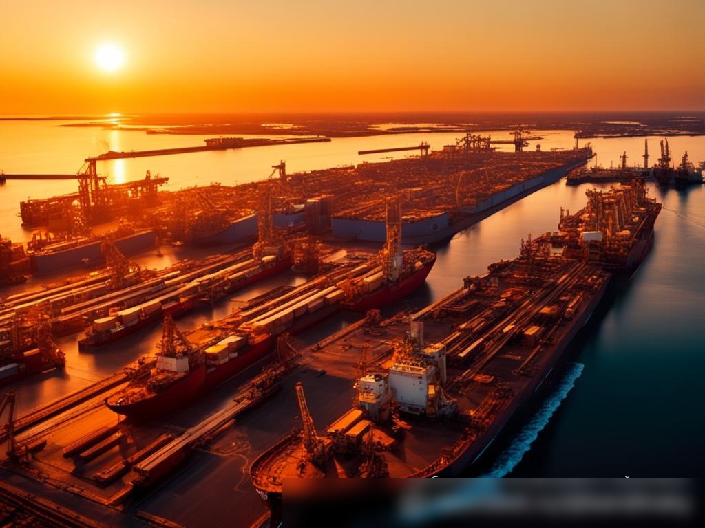 Динамичный вид с воздуха на крупный коммерческий порт на рассвете - Пример 4