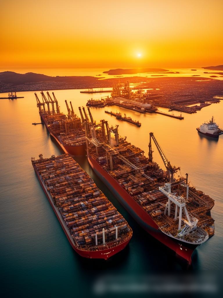 Динамичный вид с воздуха на крупный коммерческий порт на рассвете - Пример 5