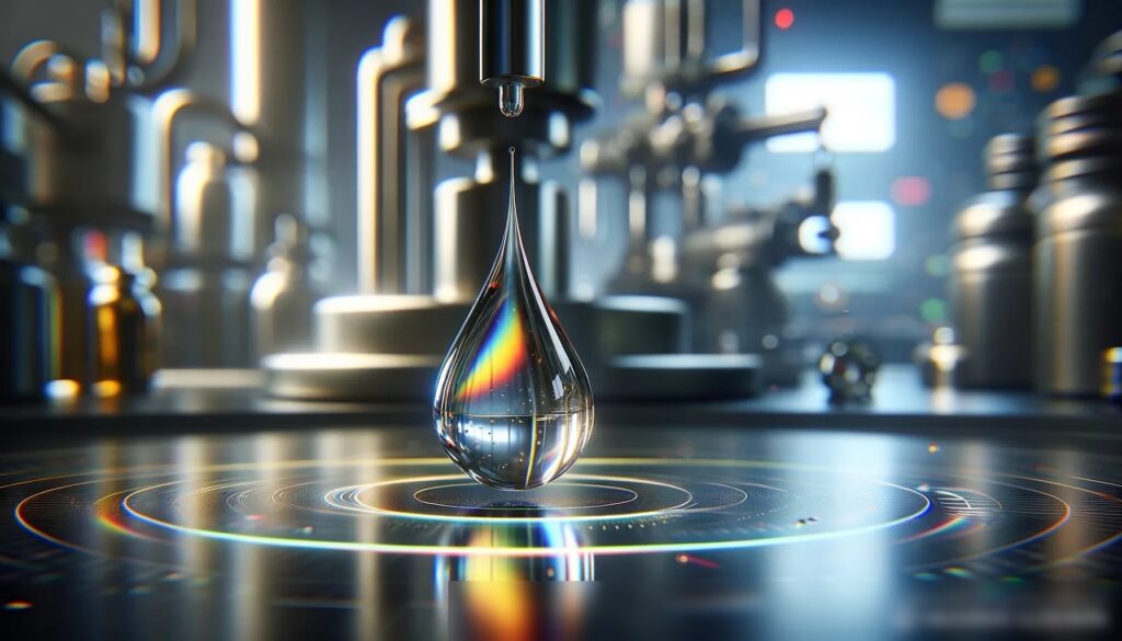 Крупный план капли масла на фоне промышленного лабораторного оборудования - Пример 2