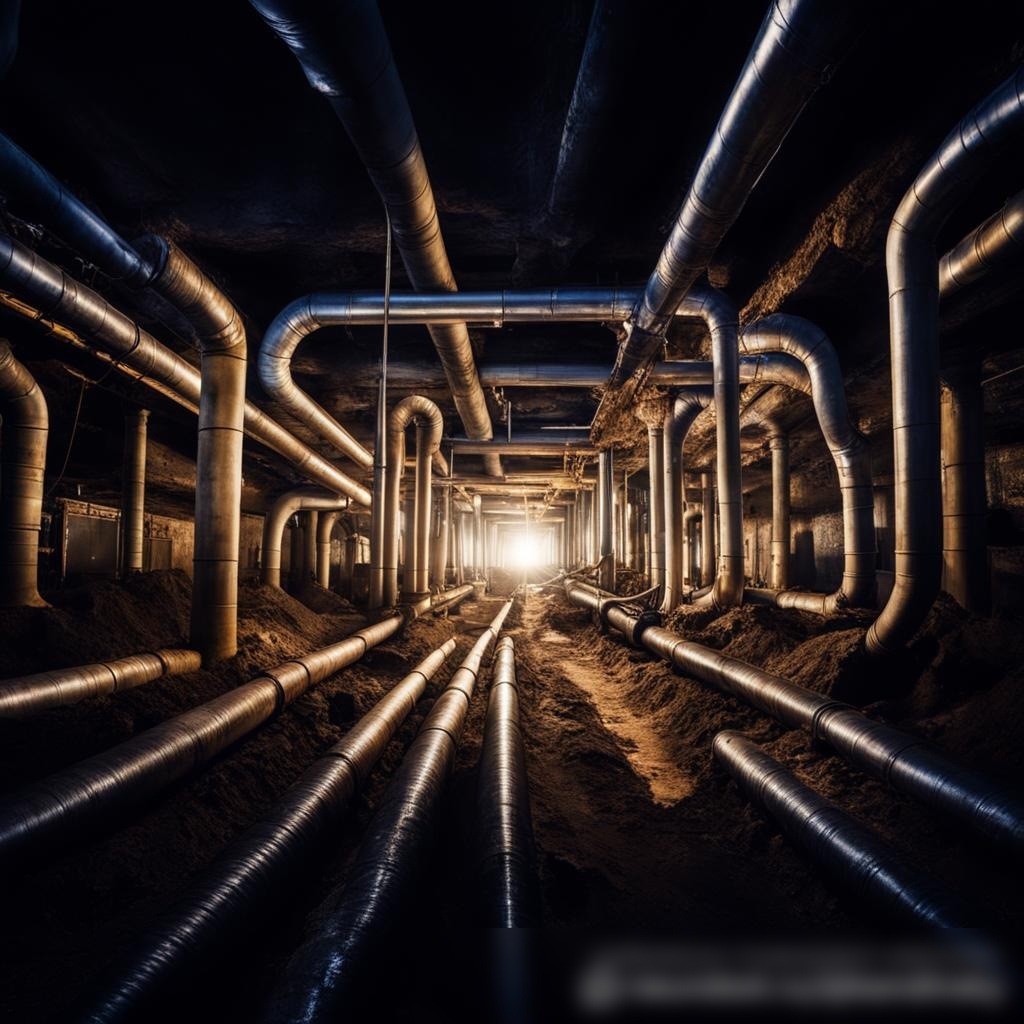 Художественный широкоугольный снимок сети подземных трубопроводов - Пример 3