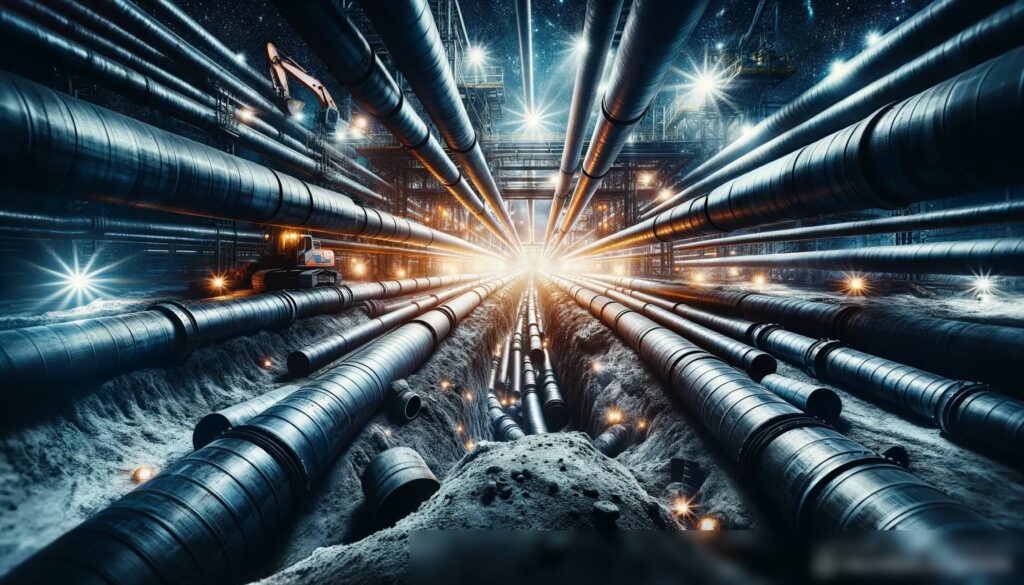 Художественный широкоугольный снимок сети подземных трубопроводов - Пример 1