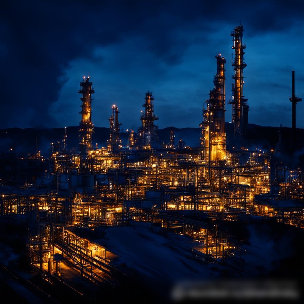 Нефтеперерабатывающий завод ночью - Пример 3