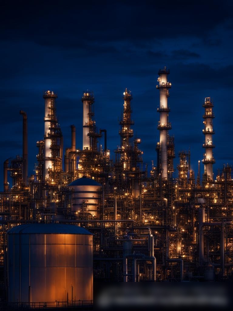 Нефтеперерабатывающий завод ночью - Пример 5