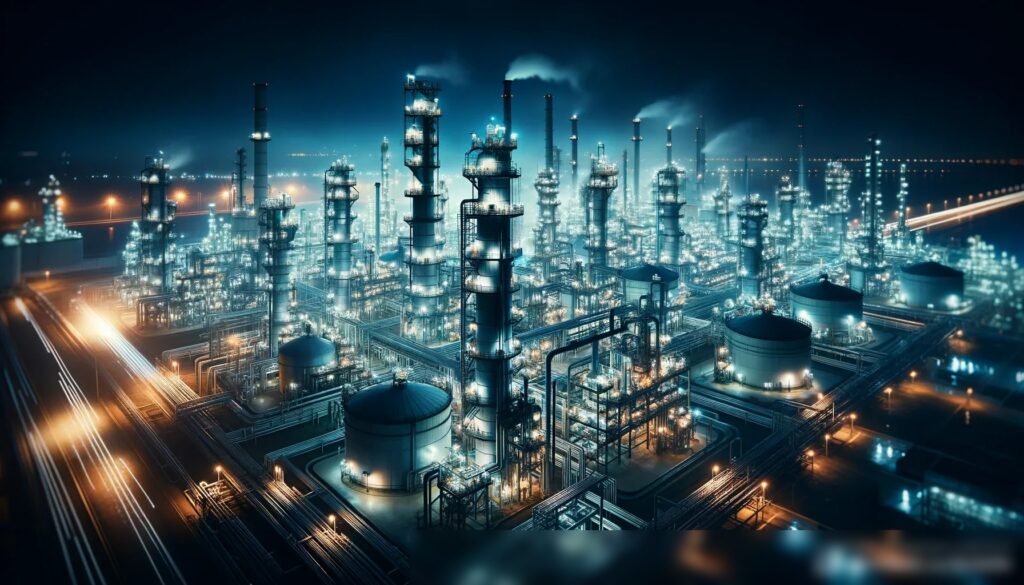 Нефтеперерабатывающий завод ночью - Пример 1