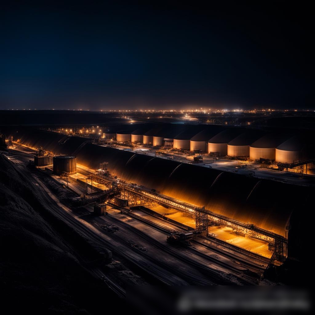 Угольный склад ночью, освещенный искусственным светом - Пример 3