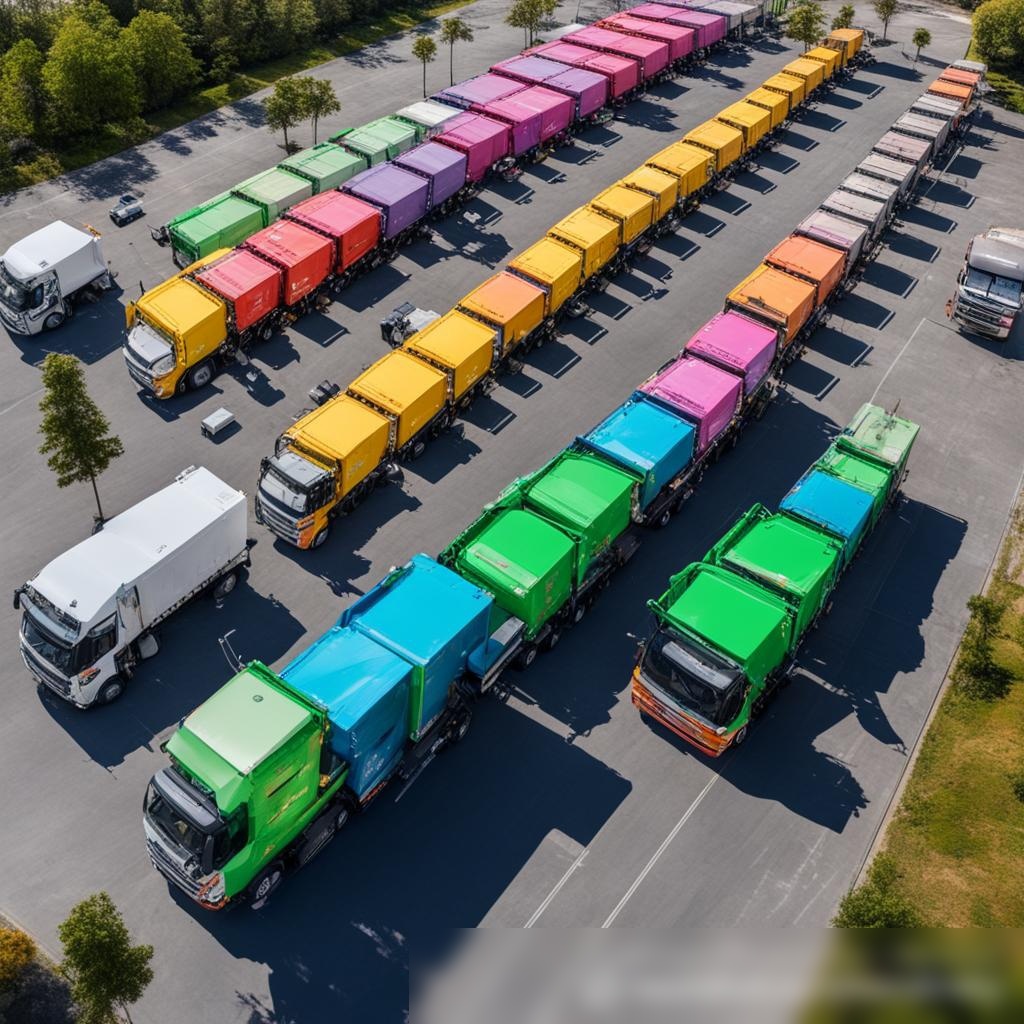 Вид сверху на автопарк мусоровозов, аккуратно выстроенных на депо - Пример 3