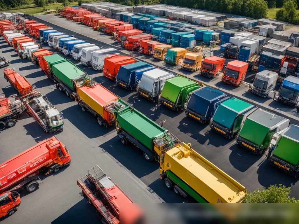 Вид сверху на автопарк мусоровозов, аккуратно выстроенных на депо - Пример 4