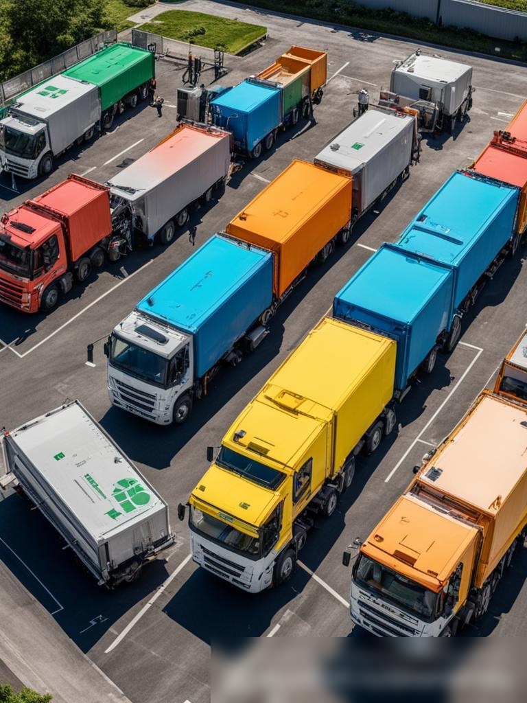 Вид сверху на автопарк мусоровозов, аккуратно выстроенных на депо - Пример 5