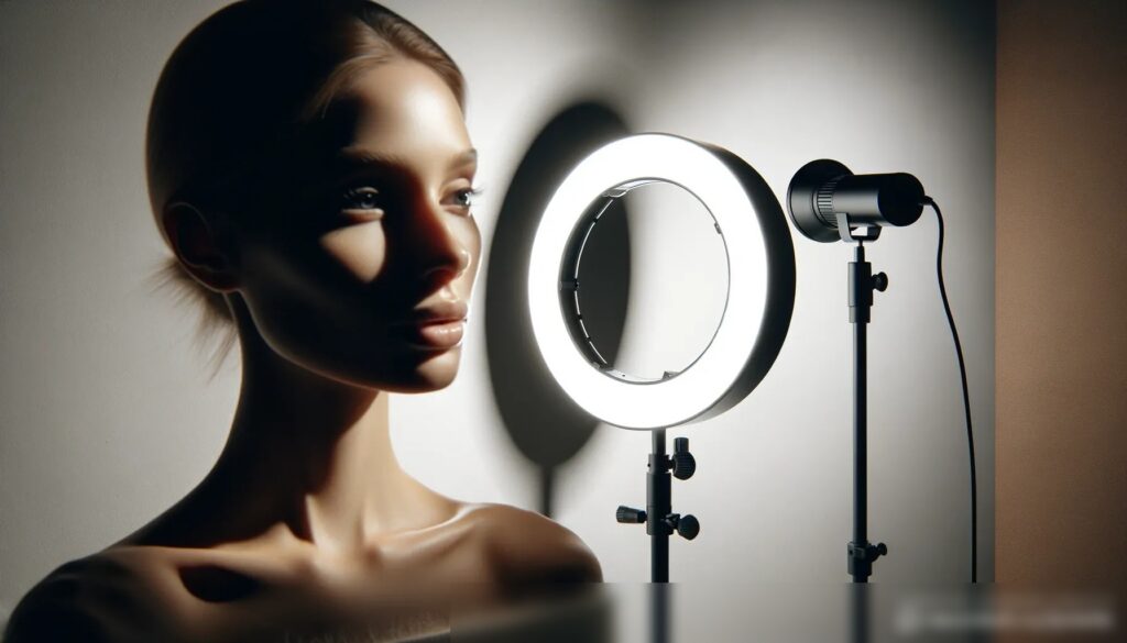 Концептуальное изображение LED-кольцевой лампы в настройках модной фотографии - Пример 1