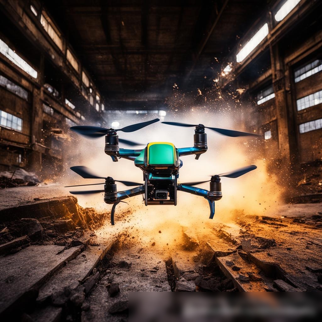 Гоночный дрон, пролетающий через препятствия на заброшенной промышленной территории - Пример 3