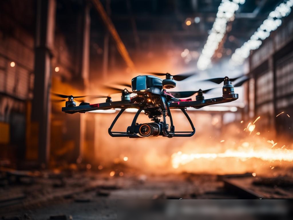 Гоночный дрон, пролетающий через препятствия на заброшенной промышленной территории - Пример 4