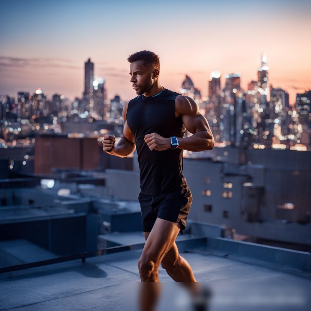 Изображение атлета, тренирующегося на крыше городского здания на закате - Пример 3