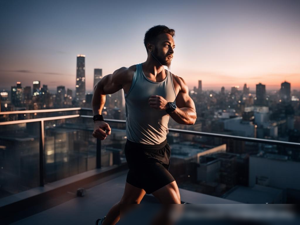 Изображение атлета, тренирующегося на крыше городского здания на закате - Пример 4