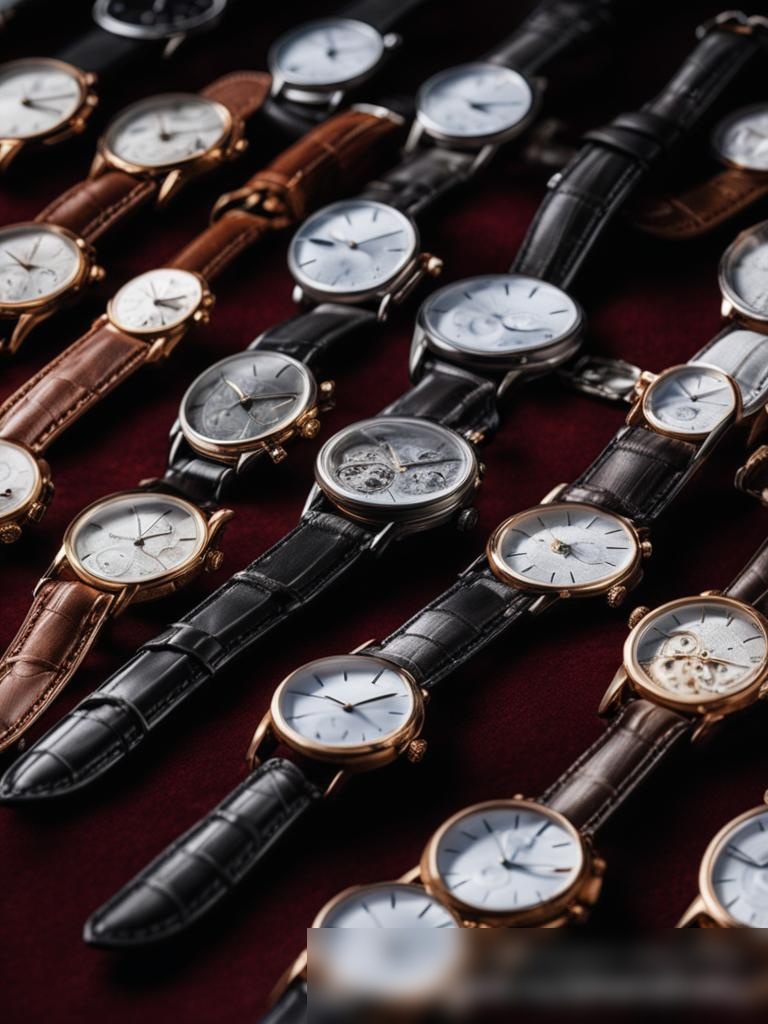 Крупный план разнообразной коллекции изысканных часов, лежащих на бархатной поверхности - Пример 5