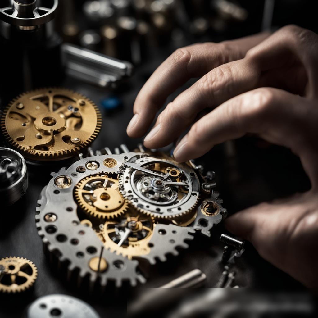 Изображение рук опытного часовщика, который аккуратно собирает высокоточные механические часы - Пример 3