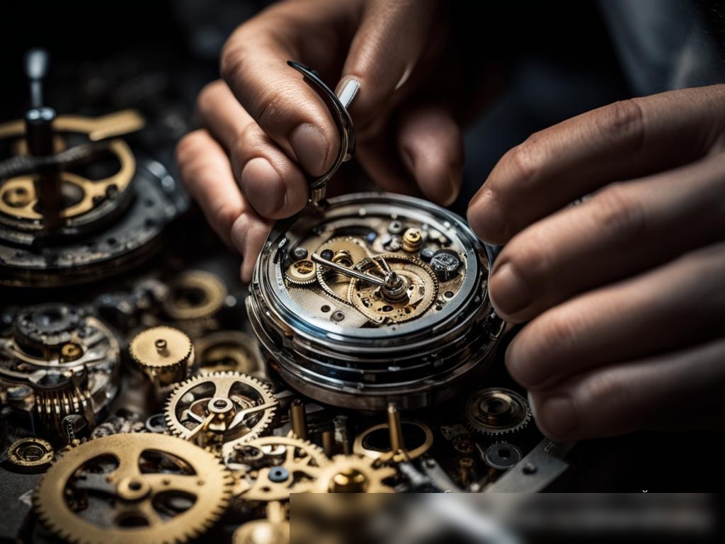 Изображение рук опытного часовщика, который аккуратно собирает высокоточные механические часы - Пример 4