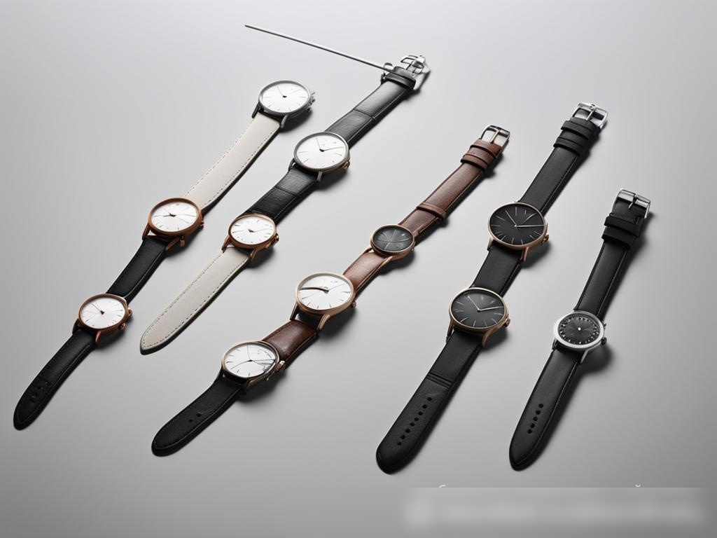 Коллекция разнообразных наручных часов, аккуратно расположенных на минималистичной белой поверхности - Пример 4