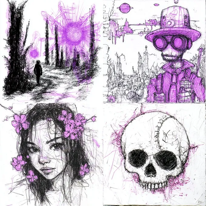 Scribble Ink Art with Purple Accents - Пример 2