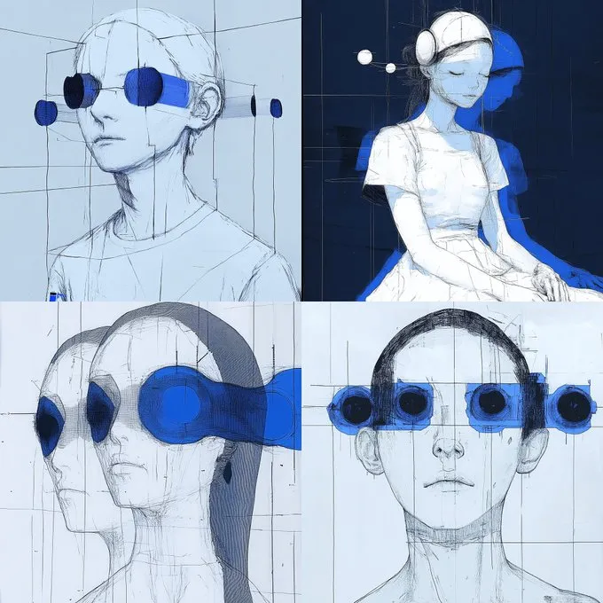 Surrealist Sketch with Abstract Blue Accents - Пример 2