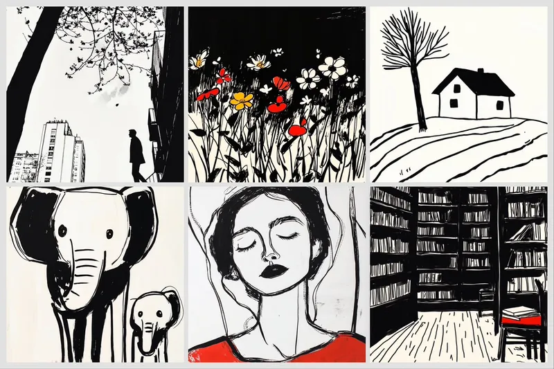 Minimalist Black and White Sketches with Touches of Color - Пример 2