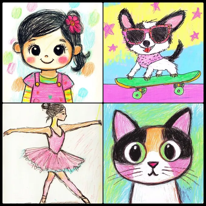 Whimsical Childlike Crayon Sketches - Пример 2