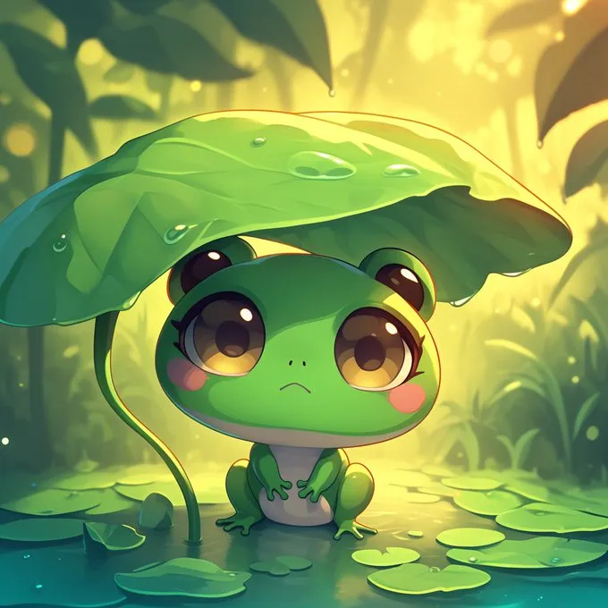 Cute Frog Under Leaf - Пример 2