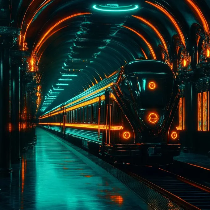 Futuristic Neon Train Station - Пример 1
