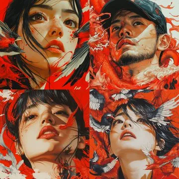 Dynamic Red Brushstroke Portraits - Пример 1