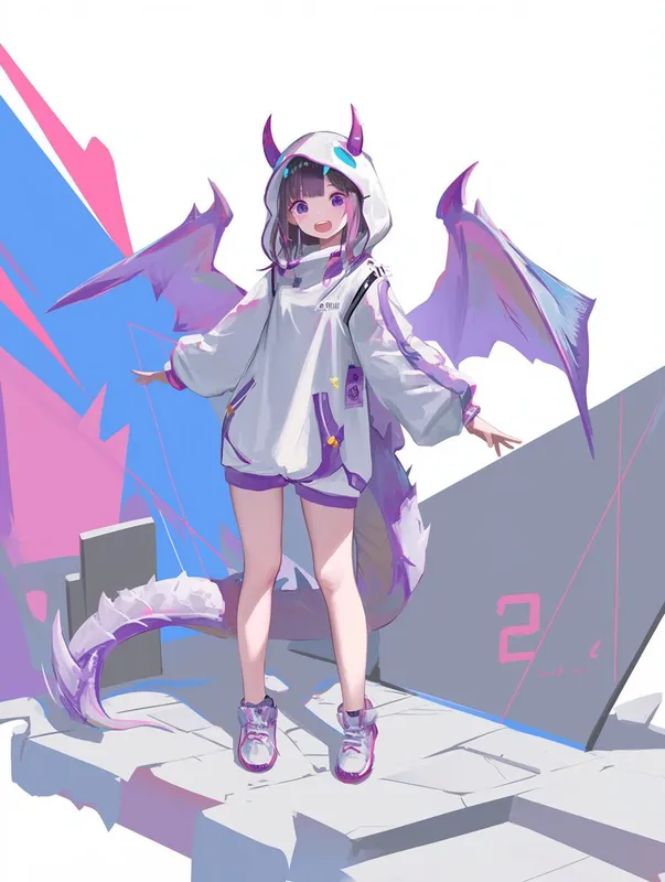 Cute Dragon Girl in Neon Style - Пример 2