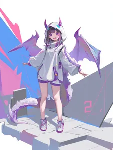 Cute Dragon Girl in Neon Style - Пример 1