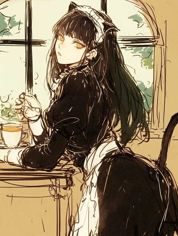 Vintage Sketch of Maid and Cat - Пример 3