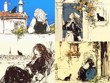 Vintage Sketch of Maid and Cat - Пример 4